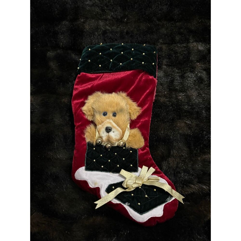 Vintage Christmas Stocking Puppy Dog 17" Santas Best Plush